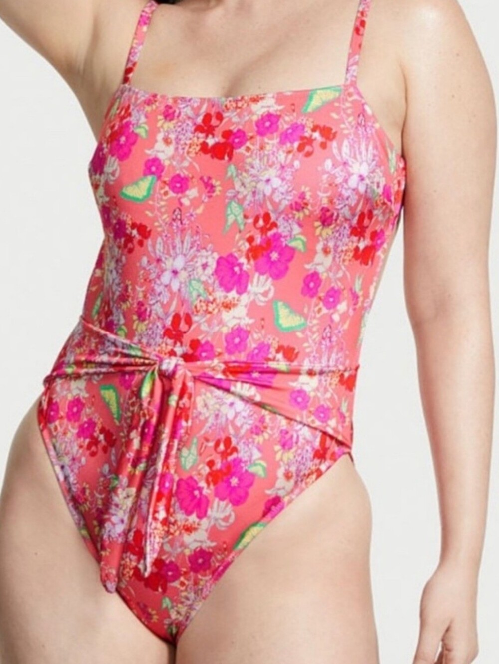 Victorias Secret Floral Pink One-Piece Swimsuit Fun Back Detail